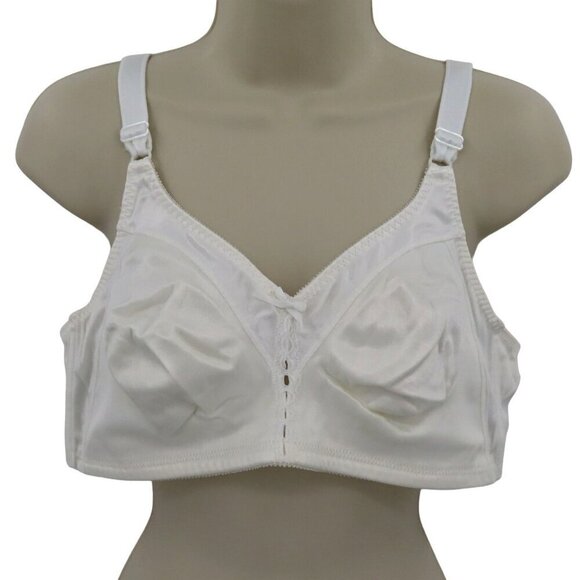 Bali 40D Double Support Wire Free Wireless Bra 3820 Solid White Bow Wide Straps - Picture 1 of 13